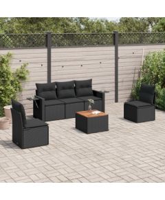 vidaXL 6-cz. zestaw mebli ogrodowych z poduszkami, czarny polirattan Dārza mēbeļu komplekti