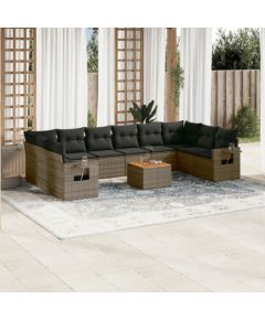 vidaXL 11-cz. zestaw mebli ogrodowych z poduszkami, szary rattan PE Dārza mēbeļu komplekti