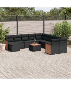 vidaXL 12-cz. zestaw mebli do ogrodu, z poduszkami, czarny, polirattan Dārza mēbeļu komplekti