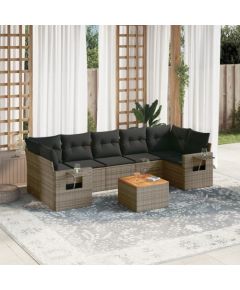 vidaXL 8-cz. zestaw mebli ogrodowych z poduszkami, szary, polirattan Dārza mēbeļu komplekti