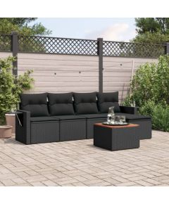 vidaXL 6-cz. zestaw mebli ogrodowych z poduszkami, czarny polirattan Dārza mēbeļu komplekti