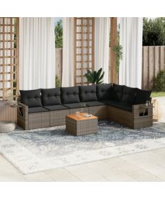 vidaXL 8-cz. zestaw mebli ogrodowych z poduszkami, szary, polirattan Dārza mēbeļu komplekti