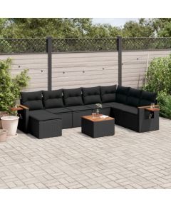 vidaXL 9-cz. zestaw wypoczynkowy do ogrodu, z poduszkami, czarny Dārza mēbeļu komplekti