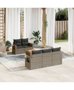 vidaXL 6-cz. zestaw mebli ogrodowych z poduszkami, szary, polirattan Dārza mēbeļu komplekti