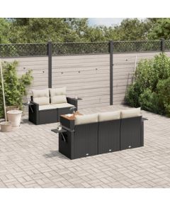 vidaXL 6-cz. zestaw mebli ogrodowych z poduszkami, czarny polirattan Dārza mēbeļu komplekti