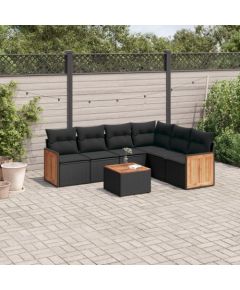 vidaXL 7-cz. zestaw wypoczynkowy do ogrodu, z poduszkami, czarny Dārza mēbeļu komplekti