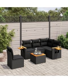 vidaXL 6-cz. zestaw mebli ogrodowych z poduszkami, czarny polirattan Dārza mēbeļu komplekti