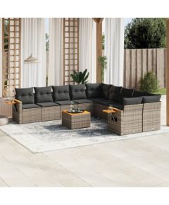 vidaXL 11-cz. zestaw mebli ogrodowych z poduszkami, szary rattan PE Dārza mēbeļu komplekti