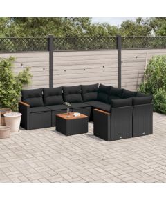 vidaXL 9-cz. zestaw wypoczynkowy do ogrodu, z poduszkami, czarny Dārza mēbeļu komplekti