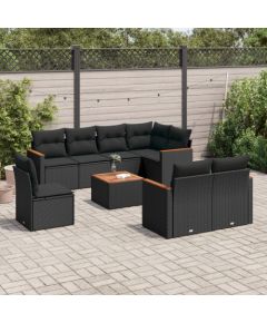vidaXL 9-cz. zestaw wypoczynkowy do ogrodu, z poduszkami, czarny Dārza mēbeļu komplekti