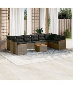 vidaXL 11-cz. zestaw mebli ogrodowych z poduszkami, szary rattan PE Dārza mēbeļu komplekti