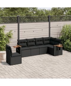 vidaXL 6-cz. zestaw mebli ogrodowych z poduszkami, czarny polirattan Dārza mēbeļu komplekti