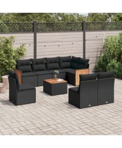vidaXL 9-cz. zestaw wypoczynkowy do ogrodu, z poduszkami, czarny Dārza mēbeļu komplekti