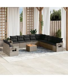 vidaXL 12-cz. zestaw mebli ogrodowych z poduszkami, szary, polirattan Dārza mēbeļu komplekti