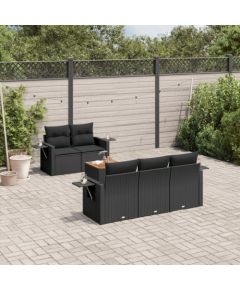 vidaXL 6-cz. zestaw mebli ogrodowych z poduszkami, czarny polirattan Dārza mēbeļu komplekti