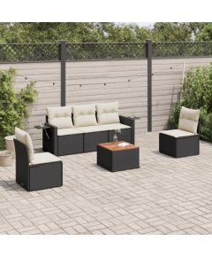 vidaXL 6-cz. zestaw mebli ogrodowych z poduszkami, czarny polirattan Dārza mēbeļu komplekti