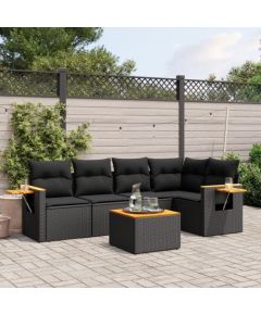 vidaXL 6-cz. zestaw mebli ogrodowych z poduszkami, czarny polirattan Dārza mēbeļu komplekti