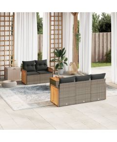 vidaXL 6-cz. zestaw mebli ogrodowych z poduszkami, szary, polirattan Dārza mēbeļu komplekti