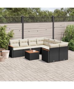 vidaXL 9-cz. zestaw wypoczynkowy do ogrodu, z poduszkami, czarny Dārza mēbeļu komplekti