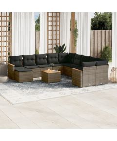 vidaXL 12-cz. zestaw mebli ogrodowych z poduszkami, szary, polirattan Dārza mēbeļu komplekti