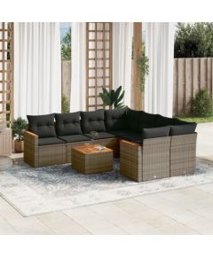 vidaXL 9-cz. zestaw mebli ogrodowych z poduszkami, szary, polirattan Dārza mēbeļu komplekti