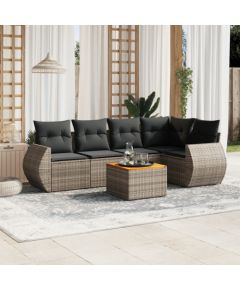 vidaXL 6-cz. zestaw mebli ogrodowych z poduszkami, szary, polirattan Dārza mēbeļu komplekti