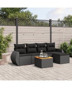 vidaXL 6-cz. zestaw mebli ogrodowych z poduszkami, czarny polirattan Dārza mēbeļu komplekti