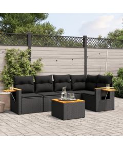 vidaXL 6-cz. zestaw mebli ogrodowych z poduszkami, czarny polirattan Dārza mēbeļu komplekti