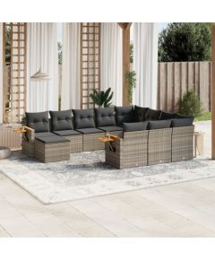 vidaXL 11-cz. zestaw mebli ogrodowych z poduszkami, szary rattan PE Dārza mēbeļu komplekti