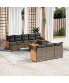 vidaXL 11-cz. zestaw mebli ogrodowych z poduszkami, szary rattan PE Dārza mēbeļu komplekti