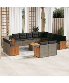 vidaXL 14-cz. zestaw mebli ogrodowych z poduszkami, szary, polirattan Dārza mēbeļu komplekti