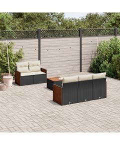 vidaXL 6-cz. zestaw mebli ogrodowych z poduszkami, czarny polirattan Dārza mēbeļu komplekti