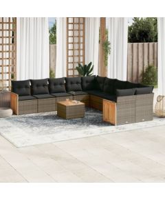 vidaXL 11-cz. zestaw mebli ogrodowych z poduszkami, szary rattan PE Dārza mēbeļu komplekti