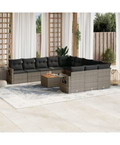 vidaXL 12-cz. zestaw mebli ogrodowych z poduszkami, szary, polirattan Dārza mēbeļu komplekti