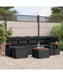 vidaXL 7-cz. zestaw wypoczynkowy do ogrodu, z poduszkami, czarny Dārza mēbeļu komplekti
