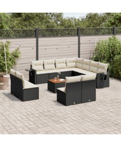 vidaXL 12-cz. zestaw mebli do ogrodu, z poduszkami, czarny, polirattan Dārza mēbeļu komplekti