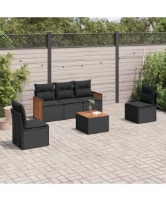 vidaXL 6-cz. zestaw mebli ogrodowych z poduszkami, czarny polirattan Dārza mēbeļu komplekti