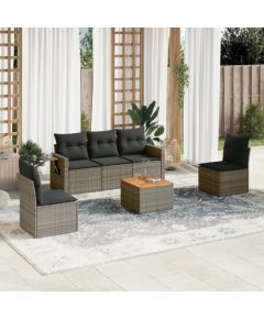 vidaXL 6-cz. zestaw mebli ogrodowych z poduszkami, szary, polirattan Dārza mēbeļu komplekti