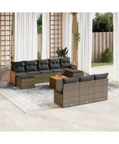 vidaXL 11-cz. zestaw mebli ogrodowych z poduszkami, szary rattan PE Dārza mēbeļu komplekti