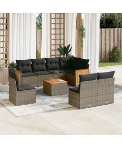 vidaXL 9-cz. zestaw mebli ogrodowych z poduszkami, szary, polirattan Dārza mēbeļu komplekti