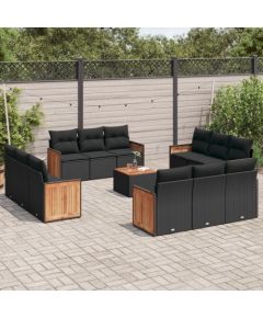 vidaXL 13-cz. zestaw mebli do ogrodu, poduszki, czarny, rattan PE Dārza mēbeļu komplekti