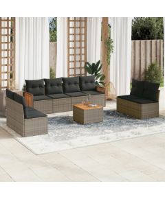 vidaXL 9-cz. zestaw mebli ogrodowych z poduszkami, szary, polirattan Dārza mēbeļu komplekti