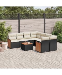 vidaXL 9-cz. zestaw wypoczynkowy do ogrodu, z poduszkami, czarny Dārza mēbeļu komplekti