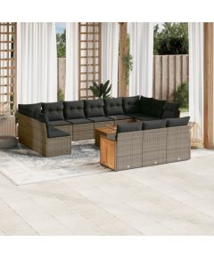 vidaXL 14-cz. zestaw mebli ogrodowych z poduszkami, szary, polirattan Dārza mēbeļu komplekti