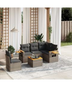 vidaXL 6-cz. zestaw mebli ogrodowych z poduszkami, szary, polirattan Dārza mēbeļu komplekti