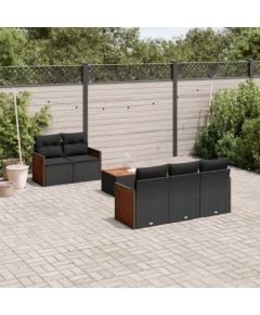 vidaXL 6-cz. zestaw mebli ogrodowych z poduszkami, czarny polirattan Dārza mēbeļu komplekti