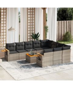 vidaXL 11-cz. zestaw mebli ogrodowych z poduszkami, szary rattan PE Dārza mēbeļu komplekti