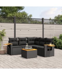 vidaXL 6-cz. zestaw mebli ogrodowych z poduszkami, czarny polirattan Dārza mēbeļu komplekti