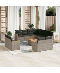 vidaXL 12-cz. zestaw mebli ogrodowych z poduszkami, szary, polirattan Dārza mēbeļu komplekti