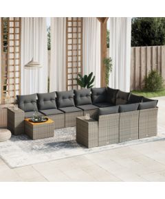 vidaXL 11-cz. zestaw mebli ogrodowych z poduszkami, szary rattan PE Dārza mēbeļu komplekti